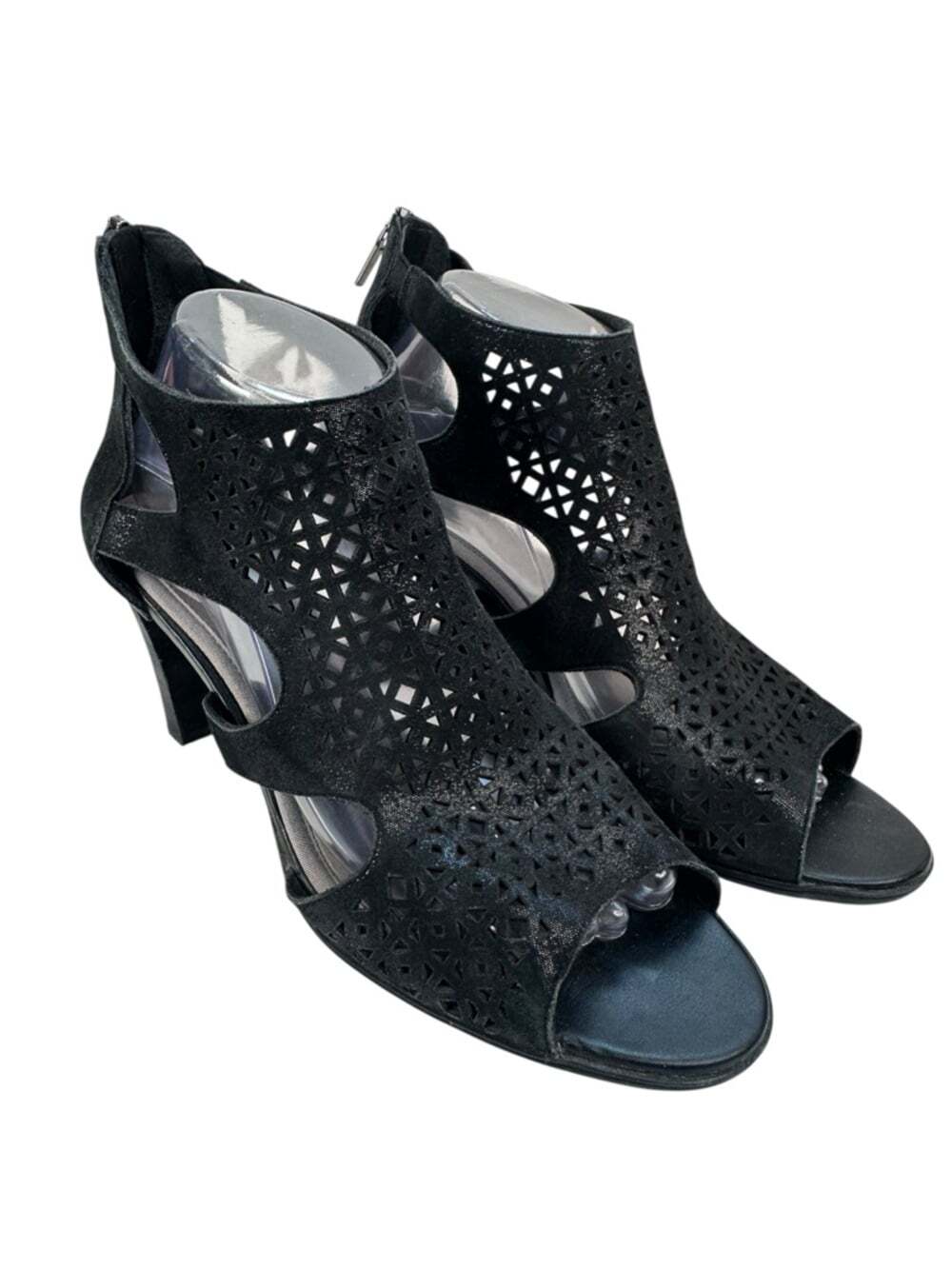 Rockport Black Laser Cut Peep Toe Heels Booties Comfort Womens 9.5 Zip